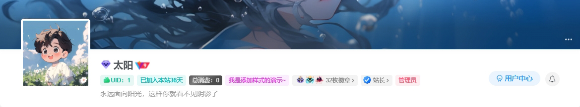 子比主题 – 用户中心添加UID、注册时间等标签-浩旭的资源站